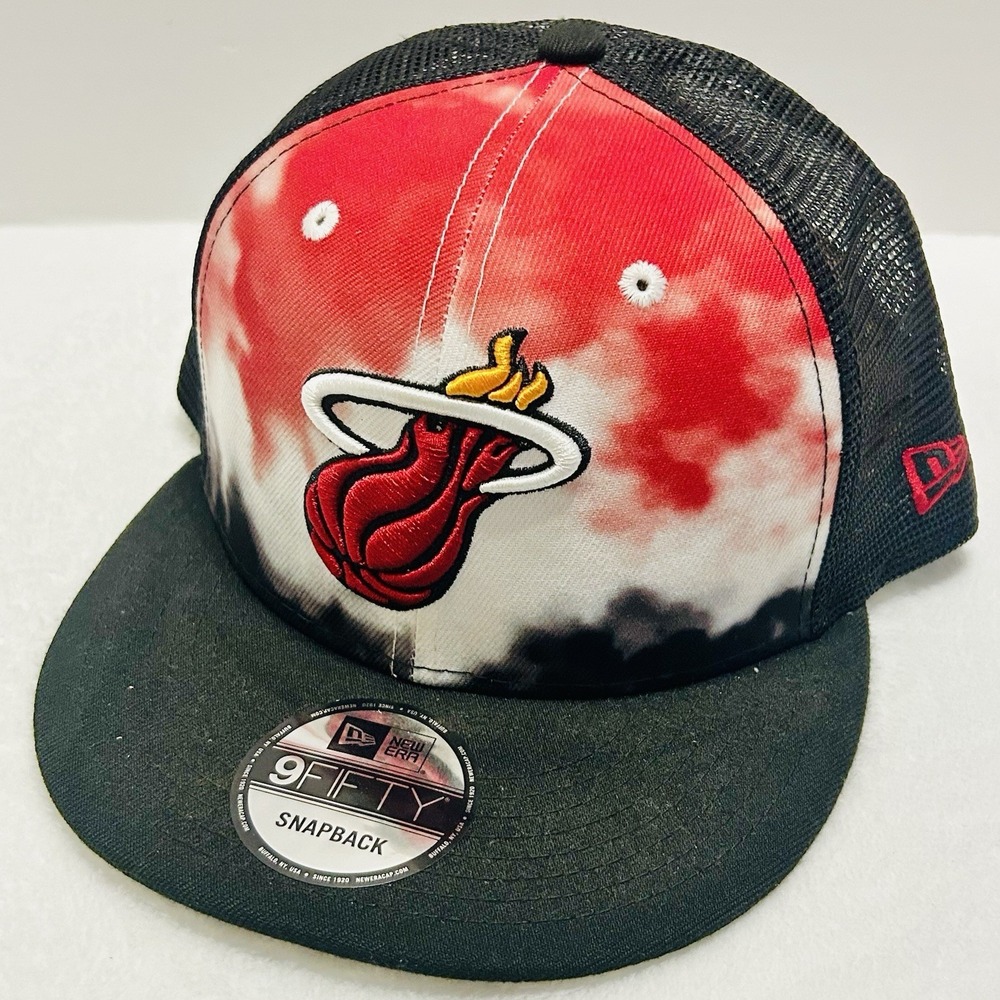 New Era Miami Heat Tie Dye Trucker 9FIFTY Snapback Hat Cap Adjustable‎ Black NBA